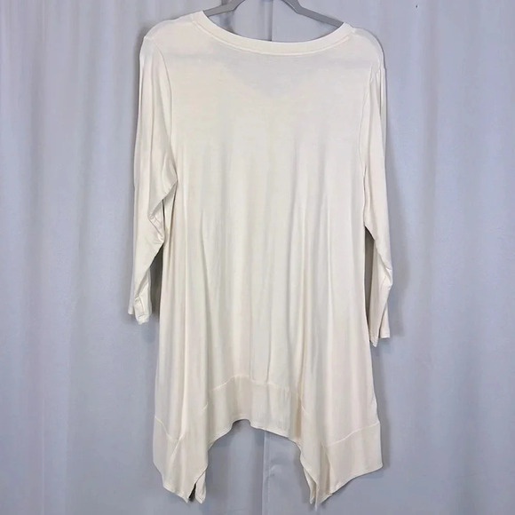 LOGO Lounge Cream Handkerchief Hem V-Neck Top Size L - Picture 2 of 5
